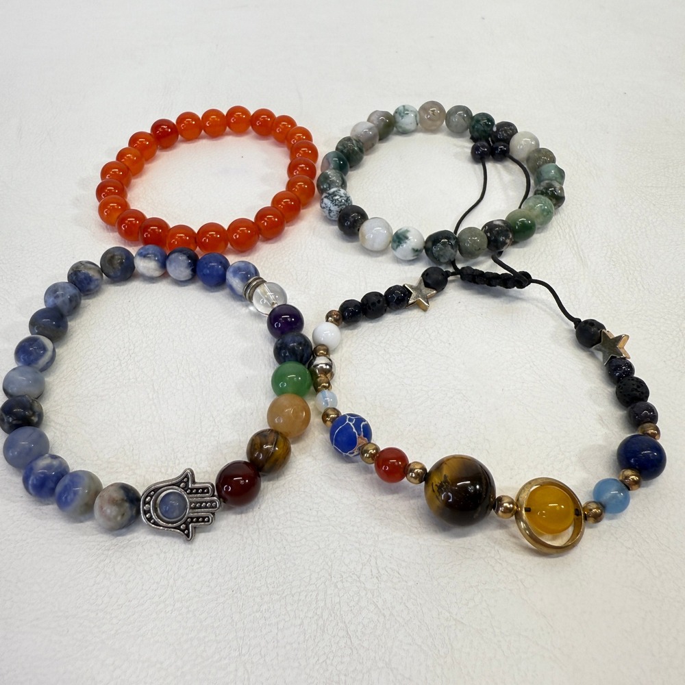 Beaded Gemstone Bracelet Lot of 4 Chakra Healing Crystal Lava Stone Adjustable